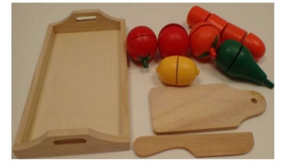 Veiligheidswaarschuwing Playwood Snijfruit op dienblad