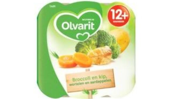 Veiligheidswaarschuwing Olvarit Broccoli en kip wortelen en aardappelen 12 maanden in plastic bordje