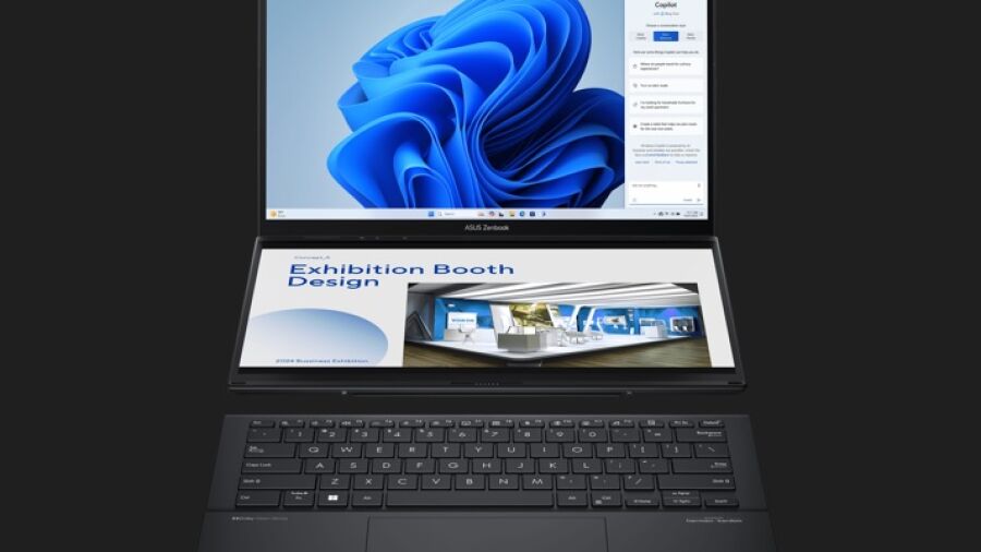 Twee volledige beeldschermen in één laptop