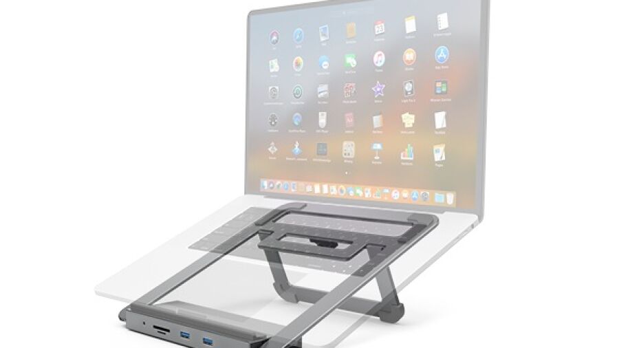 12-in-1 USB-C docking station met geïntegreerde laptop stand