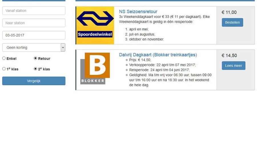 Vergelijker voor treinkaartjes gelanceerd