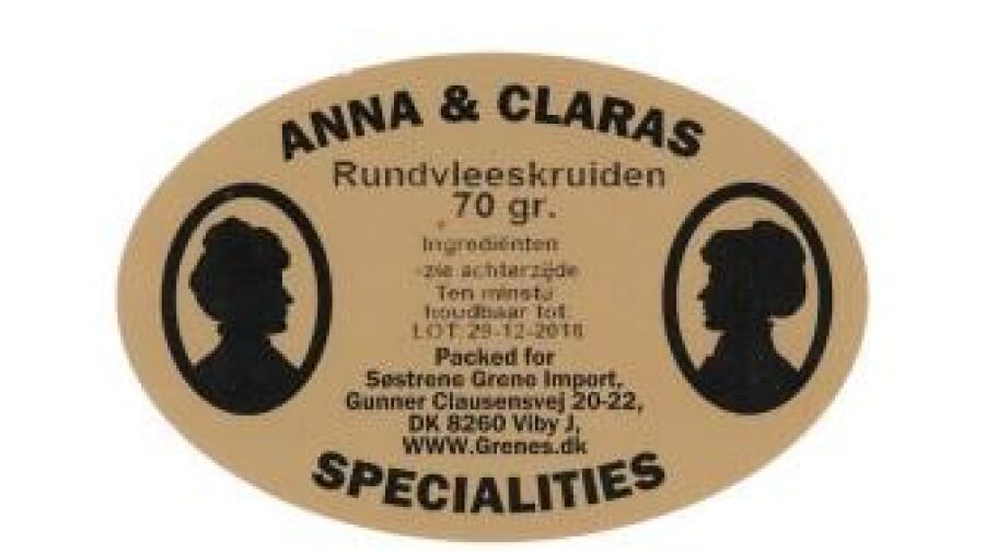 Veiligheidswaarschuwing Rundvleeskruiden Anna  Clara’s Specialities Sostrene Grene