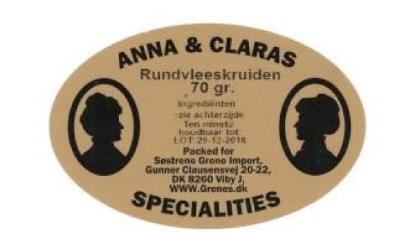 Veiligheidswaarschuwing Rundvleeskruiden Anna  Clara’s Specialities Sostrene Grene